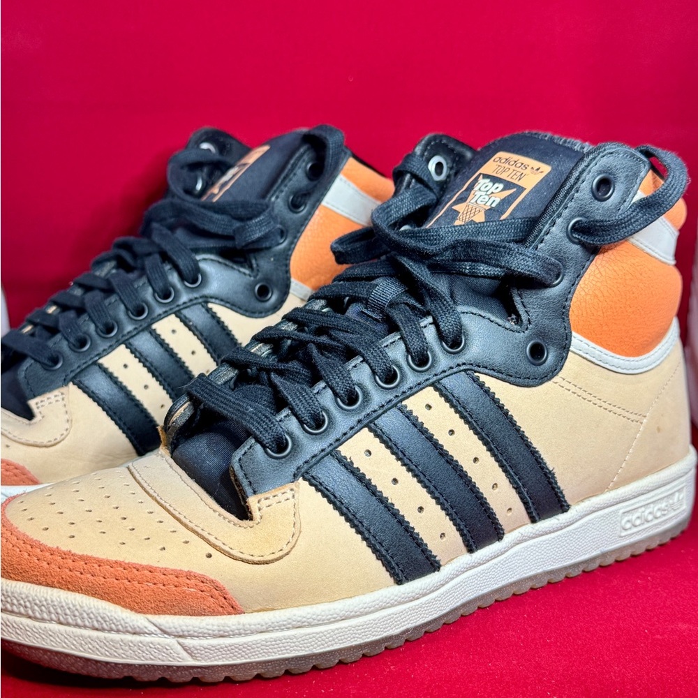 Adidas Men's Black and Orange High-Top Sneakers